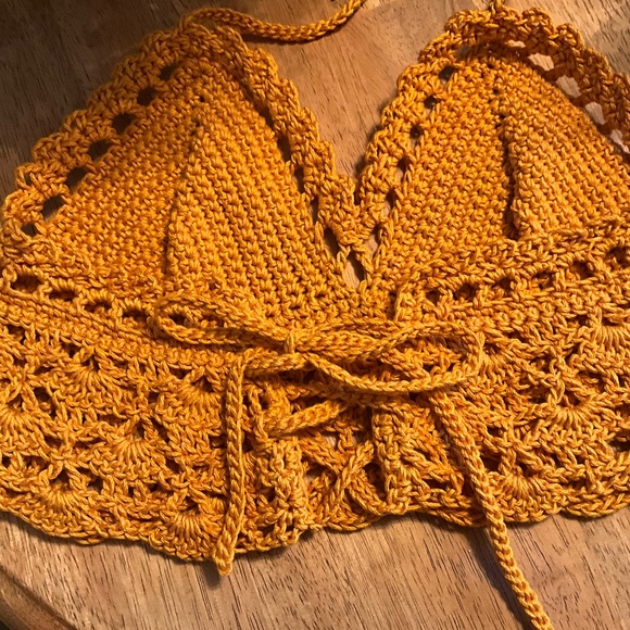 Hand Crafted Crochet Halter Hippie Boho Crop Bikini Floral Top Off the shoulder - Picture 6 of 14
